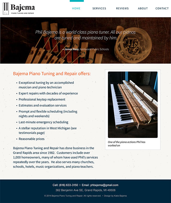 Bajema Piano Tuning Site - Visual Design - Homepage