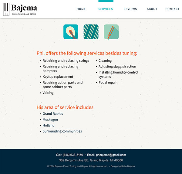 Bajema Piano Tuning Site - Visual Design - Services Page